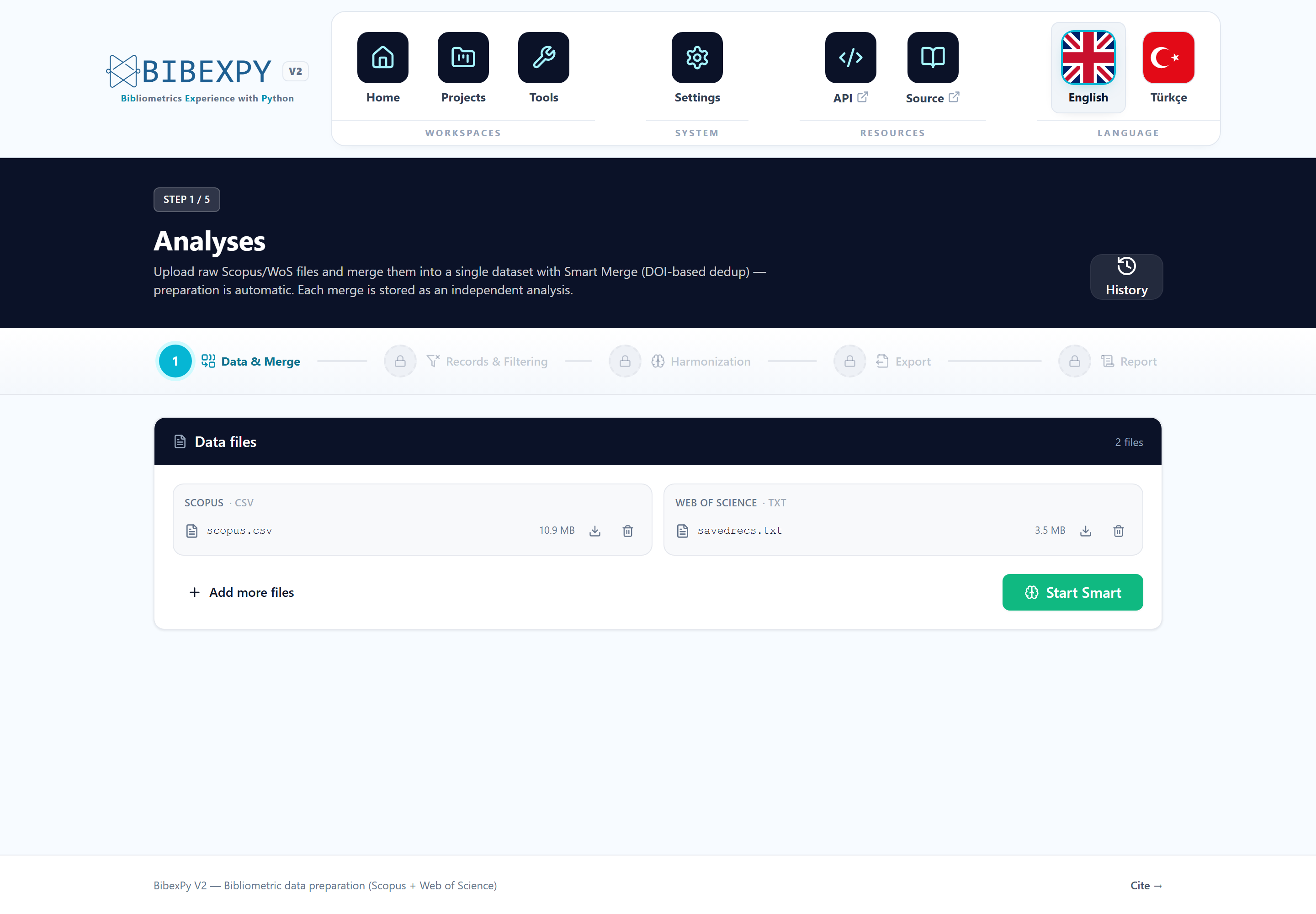 BibexPy — Data & Merge screen
