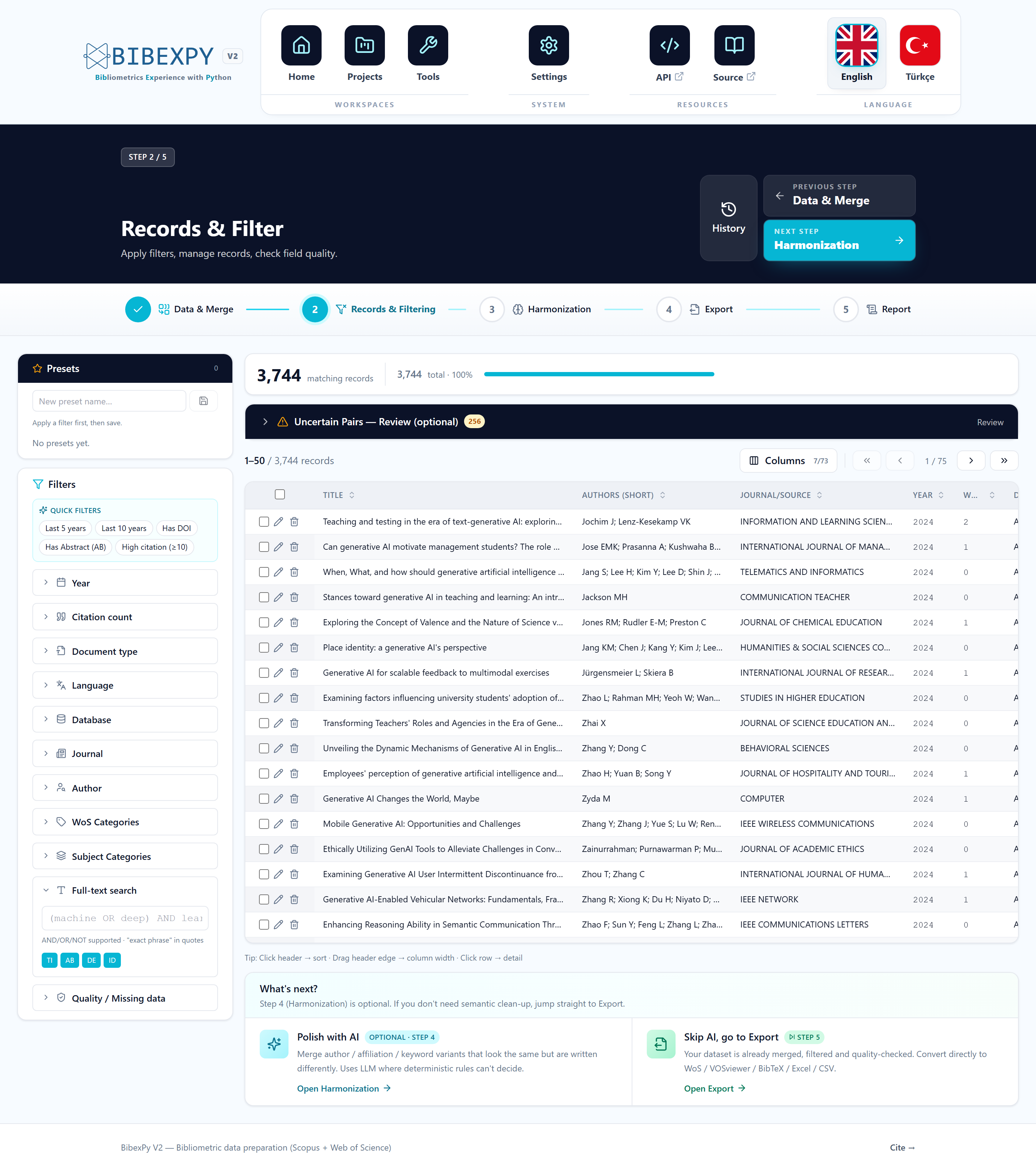 Records & Filtering screen